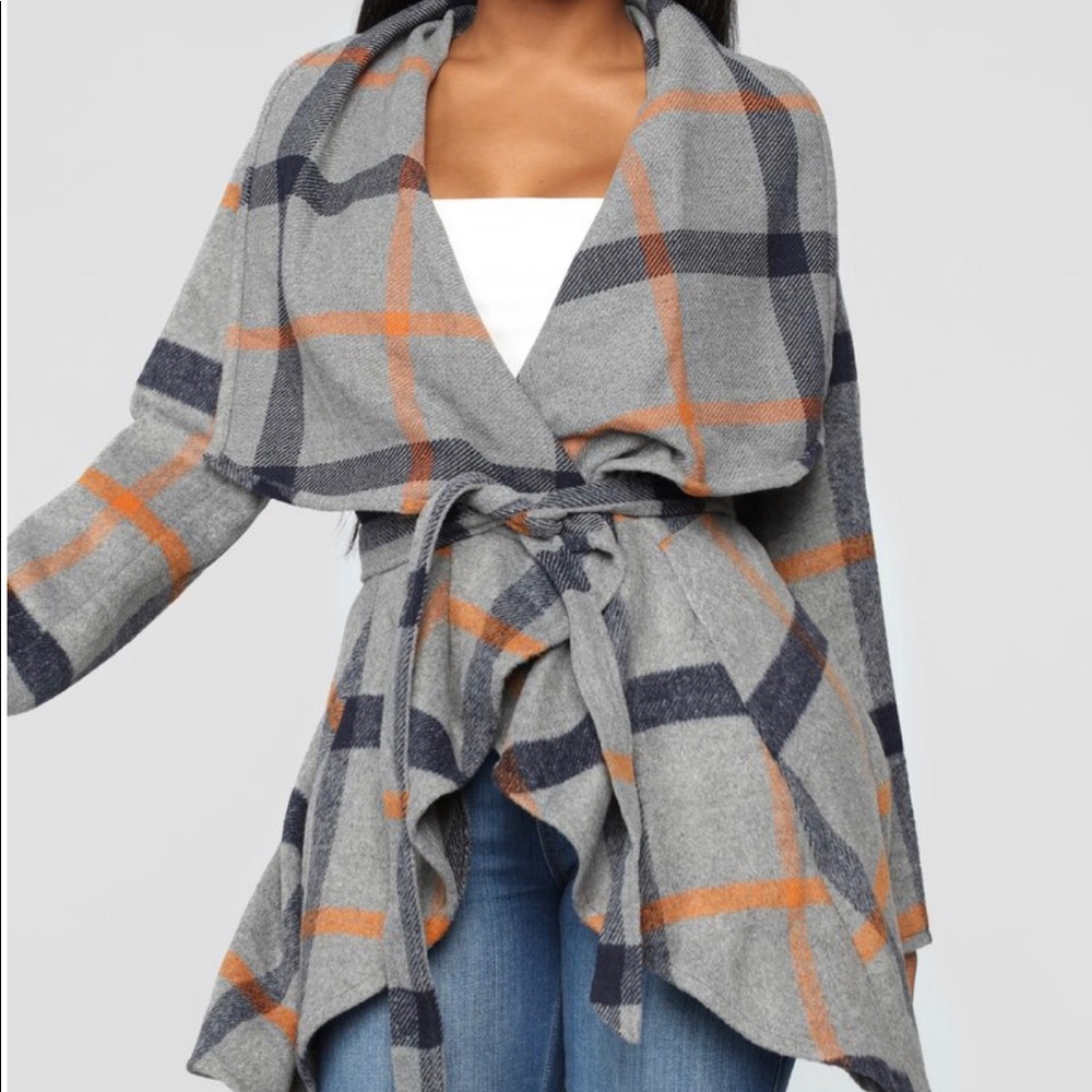 Plaid waterfall coat